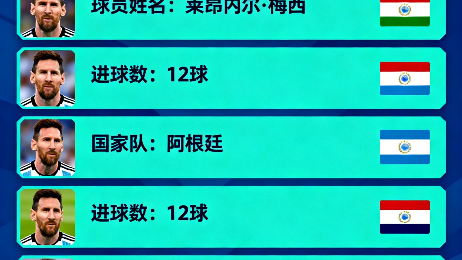 2026世界杯射手榜数据可视化图表，包含球员照片、进球数及国家队图标